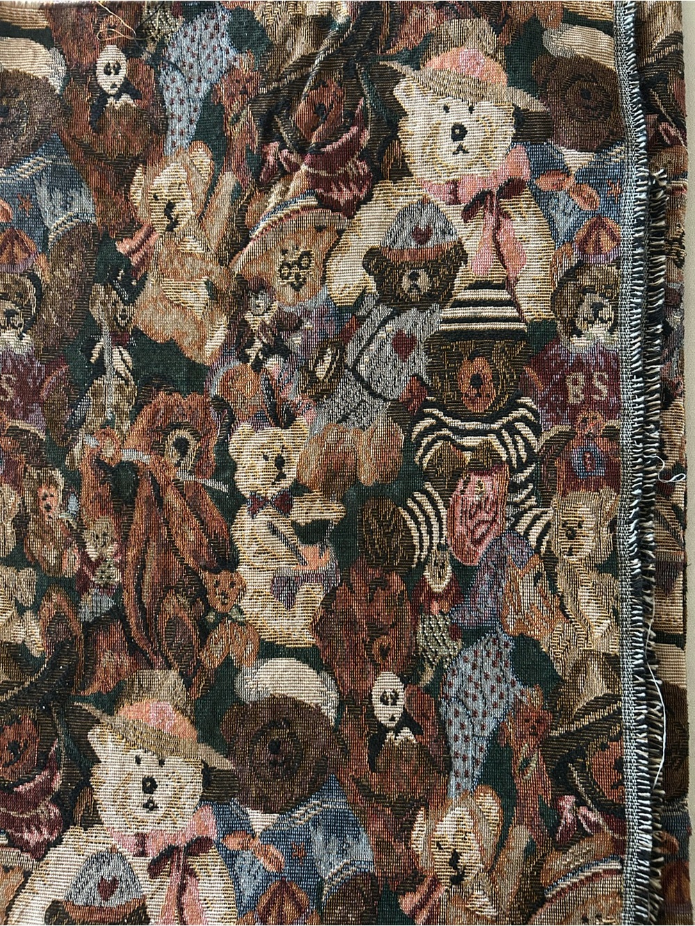 Vintage Teddy Bear Woven Fabric Tapestry Upholstery 35x28.5